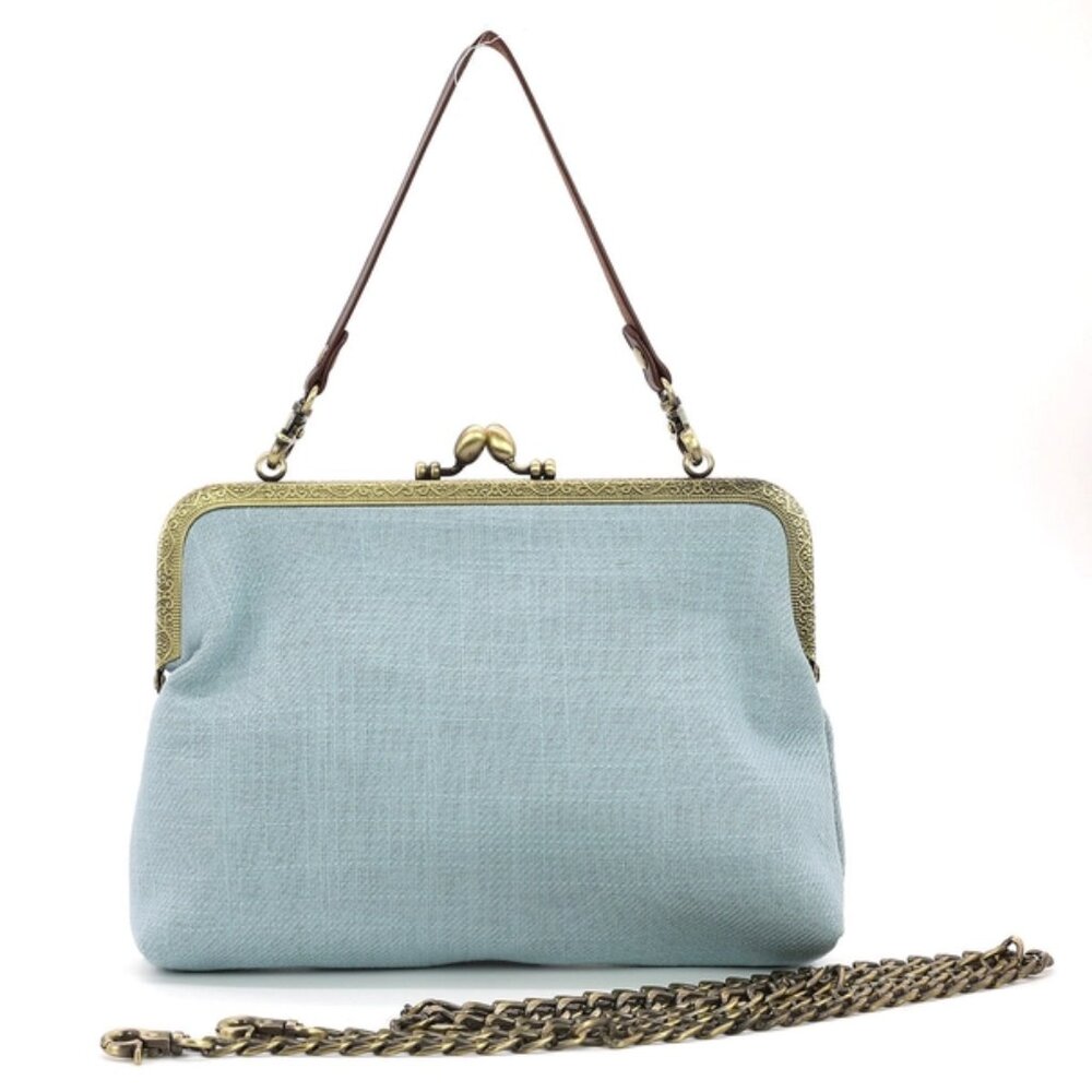 Frog in the Lily Pond Kiss Lock Bag in Linen Cotton Blend Material NEW! - Picture 3 of 3